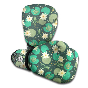 Frogs And Water Lilies Pattern Print Boxing Gloves