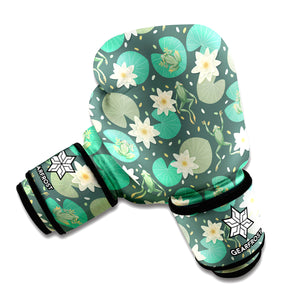 Frogs And Water Lilies Pattern Print Boxing Gloves