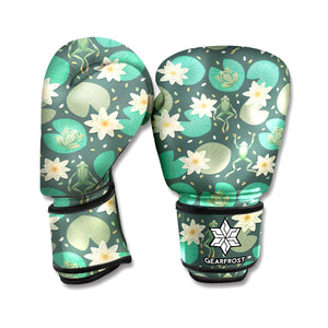 Frogs And Water Lilies Pattern Print Boxing Gloves