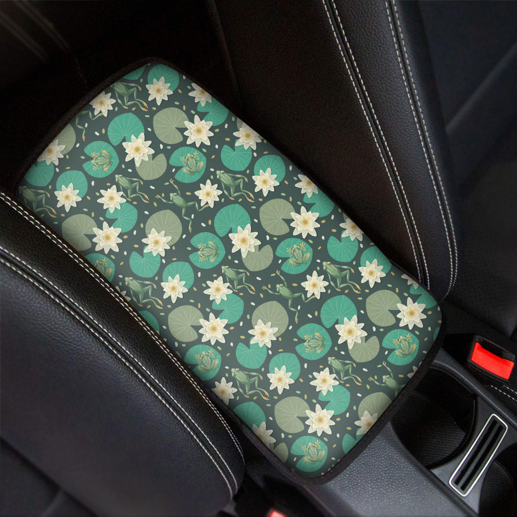 Frogs And Water Lilies Pattern Print Car Center Console Cover