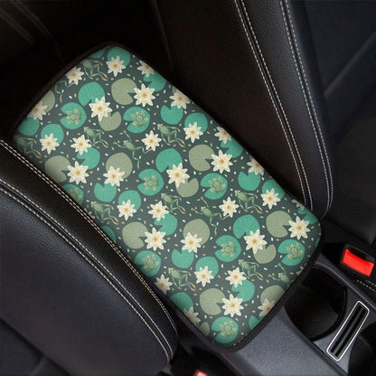Frogs And Water Lilies Pattern Print Car Center Console Cover