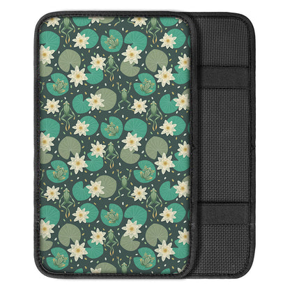 Frogs And Water Lilies Pattern Print Car Center Console Cover