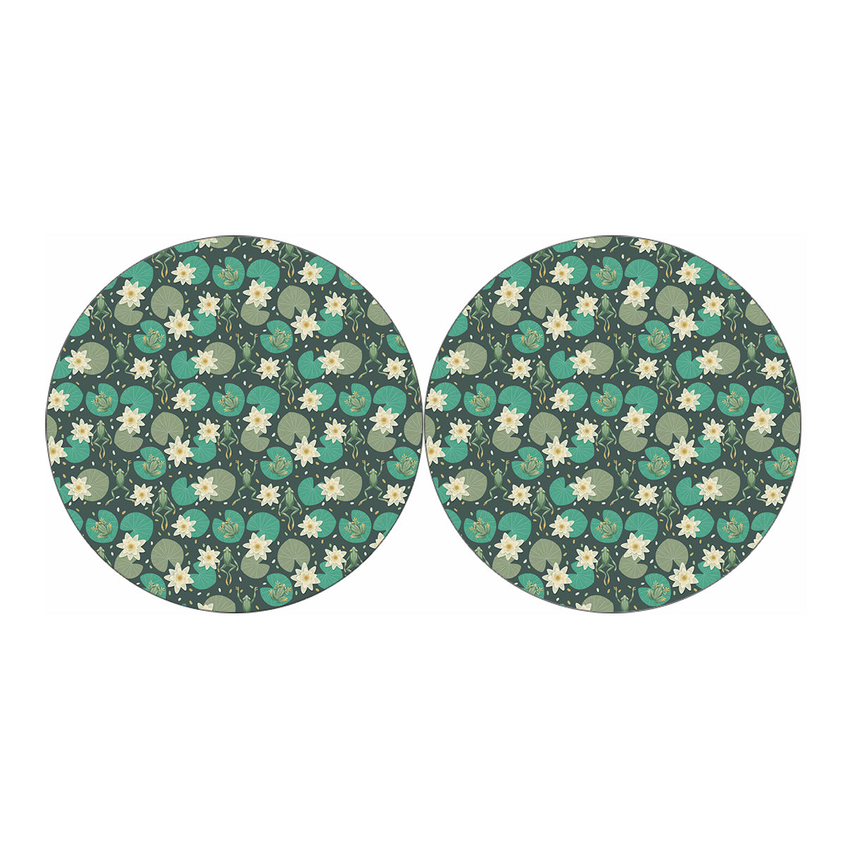 Frogs And Water Lilies Pattern Print Car Coasters