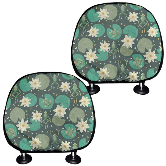 Frogs And Water Lilies Pattern Print Car Headrest Covers