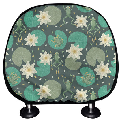 Frogs And Water Lilies Pattern Print Car Headrest Covers