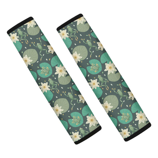 Frogs And Water Lilies Pattern Print Car Seat Belt Covers