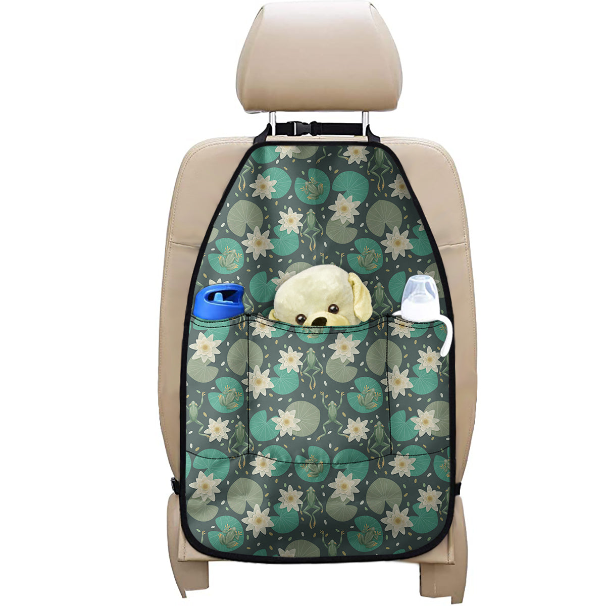 Frogs And Water Lilies Pattern Print Car Seat Organizers