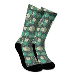 Frogs And Water Lilies Pattern Print Crew Socks