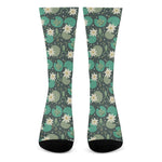 Frogs And Water Lilies Pattern Print Crew Socks