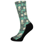 Frogs And Water Lilies Pattern Print Crew Socks