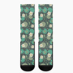 Frogs And Water Lilies Pattern Print Crew Socks