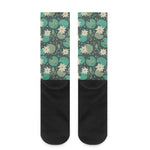 Frogs And Water Lilies Pattern Print Crew Socks