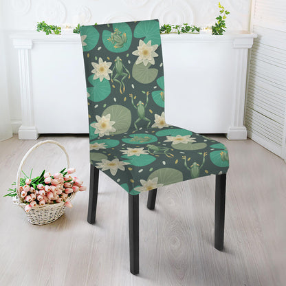 Frogs And Water Lilies Pattern Print Dining Chair Slipcover
