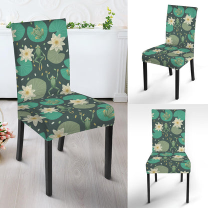 Frogs And Water Lilies Pattern Print Dining Chair Slipcover