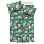 Frogs And Water Lilies Pattern Print Duvet Cover Bedding Set