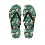 Frogs And Water Lilies Pattern Print Flip Flops