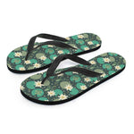 Frogs And Water Lilies Pattern Print Flip Flops
