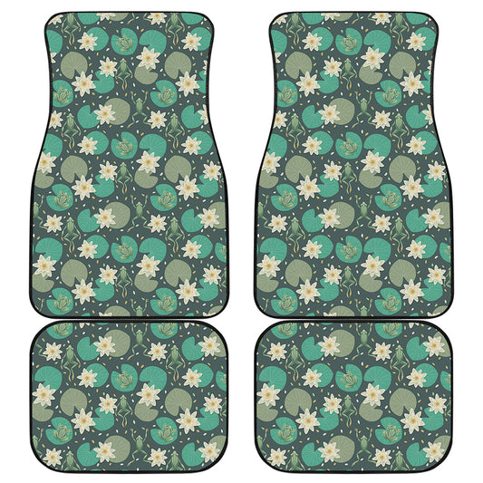 Frogs And Water Lilies Pattern Print Front and Back Car Floor Mats