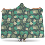 Frogs And Water Lilies Pattern Print Hooded Blanket