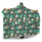 Frogs And Water Lilies Pattern Print Hooded Blanket