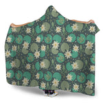 Frogs And Water Lilies Pattern Print Hooded Blanket