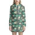 Frogs And Water Lilies Pattern Print Pullover Hoodie Dress