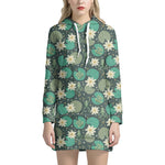 Frogs And Water Lilies Pattern Print Hoodie Dress