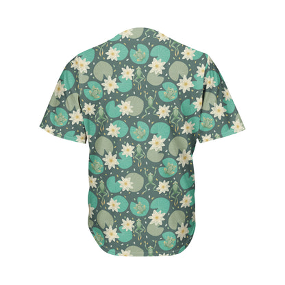 Frogs And Water Lilies Pattern Print Men's Baseball Jersey