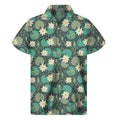 Frogs And Water Lilies Pattern Print Men's Short Sleeve Shirt