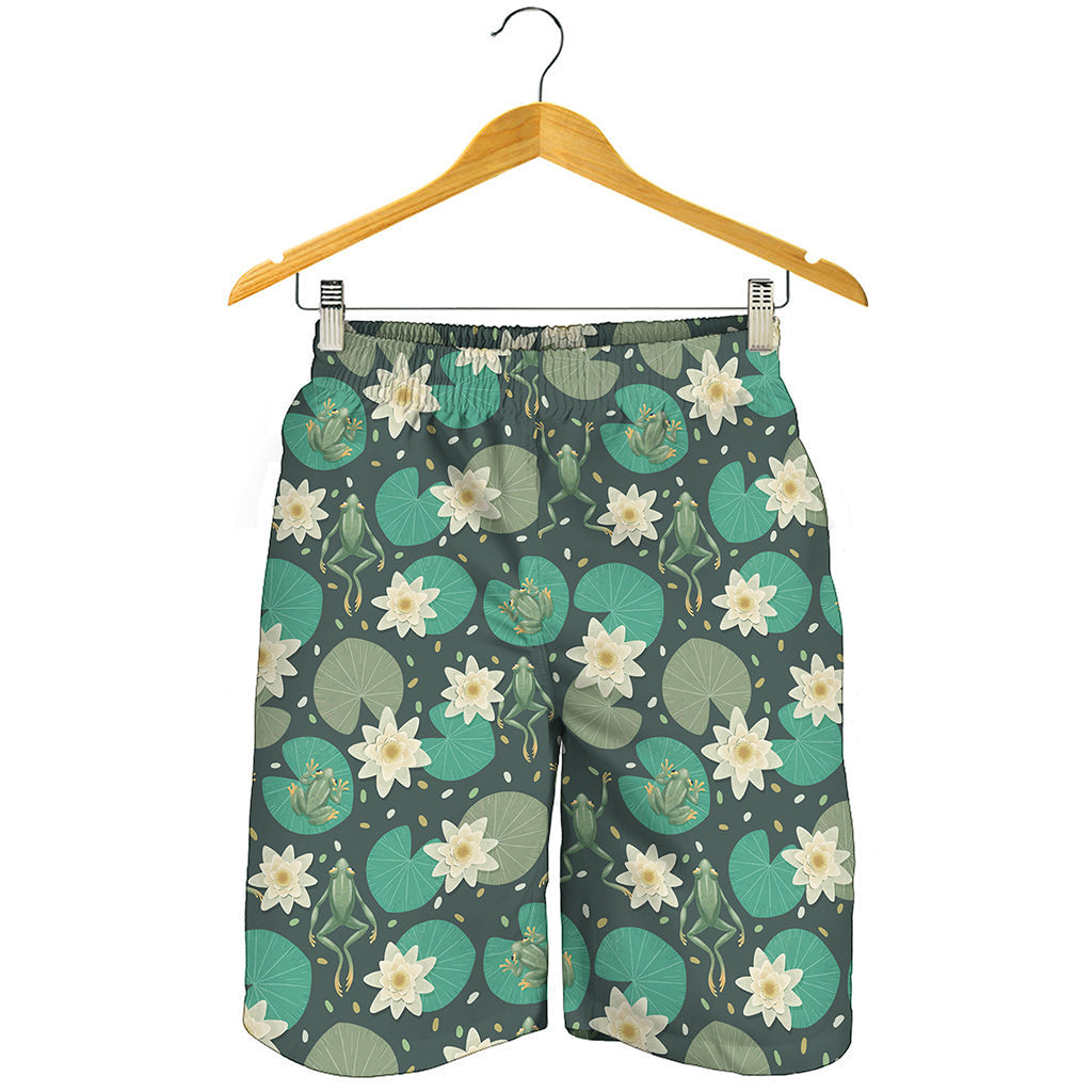 Frogs And Water Lilies Pattern Print Men's Shorts