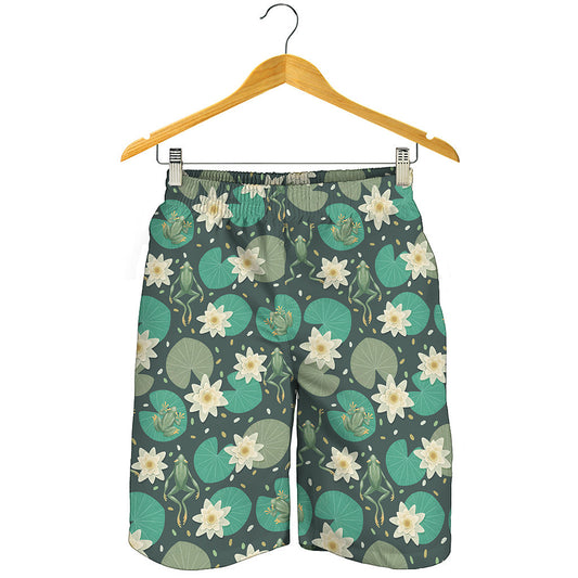 Frogs And Water Lilies Pattern Print Men's Shorts
