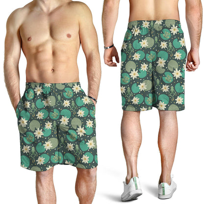 Frogs And Water Lilies Pattern Print Men's Shorts