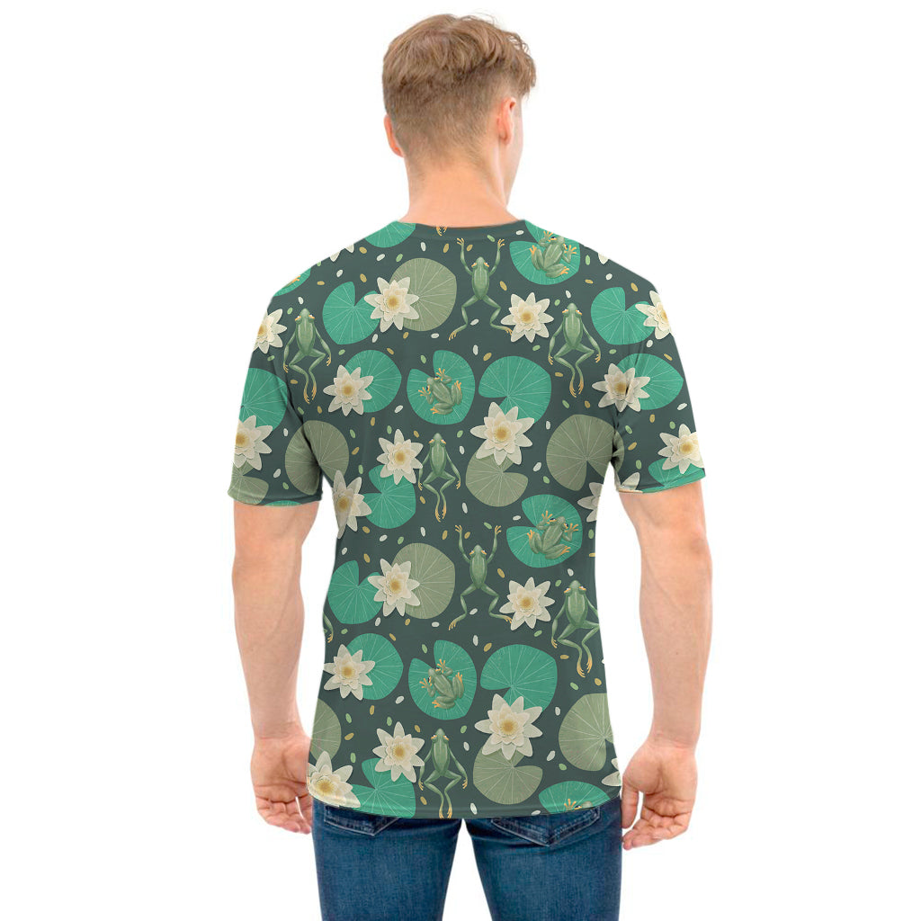 Frogs And Water Lilies Pattern Print Men's T-Shirt