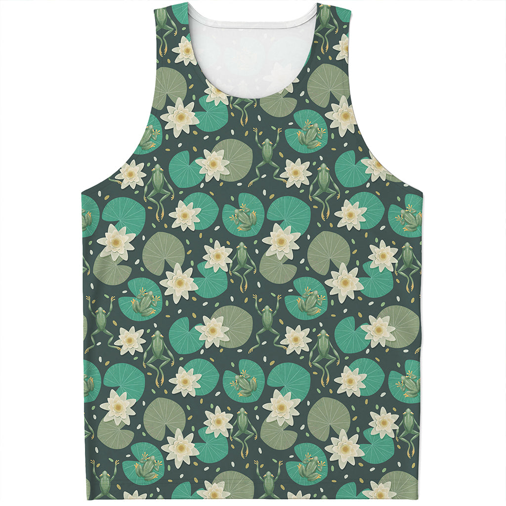 Frogs And Water Lilies Pattern Print Men's Tank Top