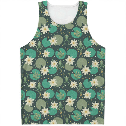 Frogs And Water Lilies Pattern Print Men's Tank Top