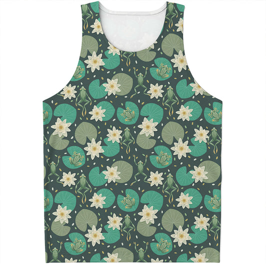 Frogs And Water Lilies Pattern Print Men's Tank Top