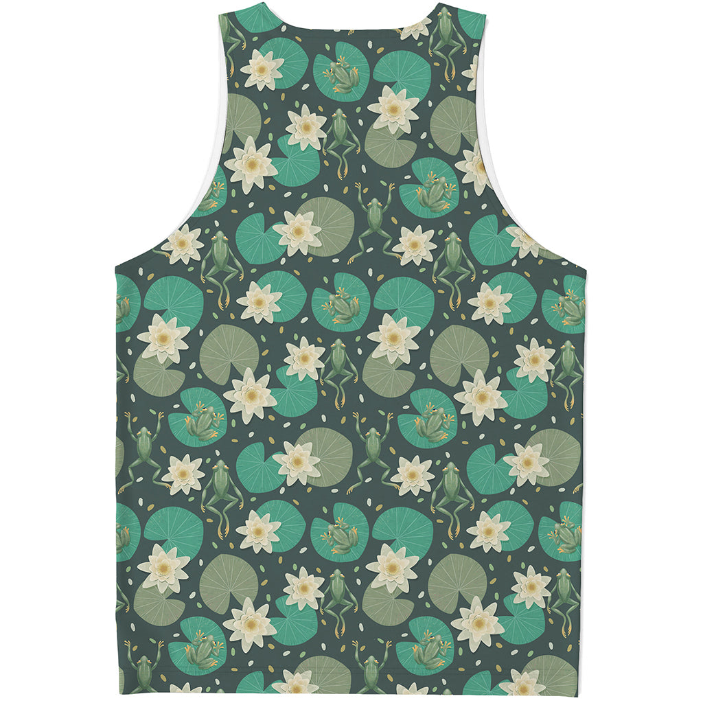 Frogs And Water Lilies Pattern Print Men's Tank Top