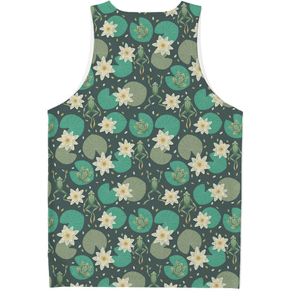 Frogs And Water Lilies Pattern Print Men's Tank Top