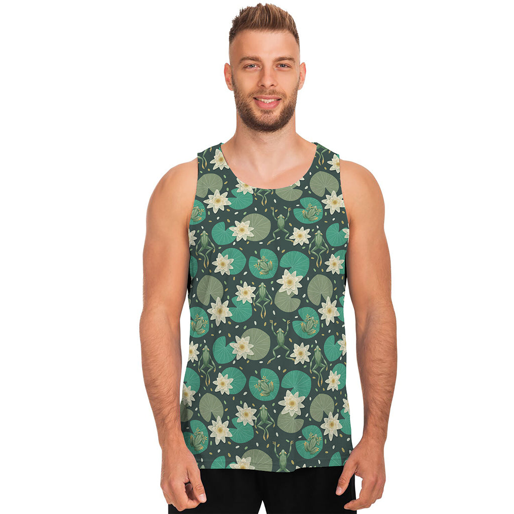 Frogs And Water Lilies Pattern Print Men's Tank Top