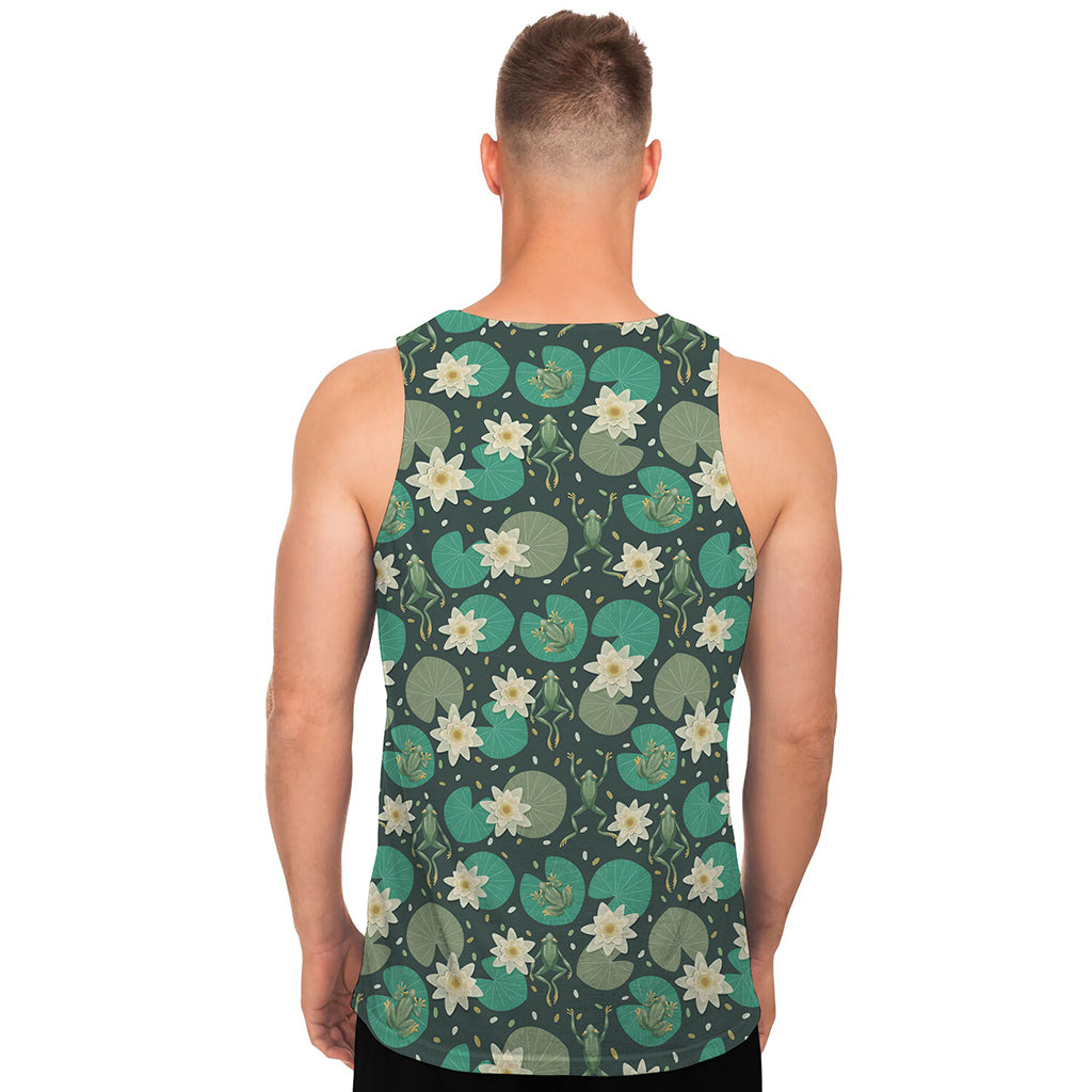 Frogs And Water Lilies Pattern Print Men's Tank Top