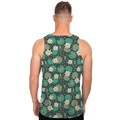 Frogs And Water Lilies Pattern Print Men's Tank Top