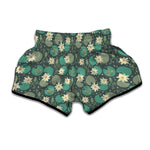 Frogs And Water Lilies Pattern Print Muay Thai Boxing Shorts