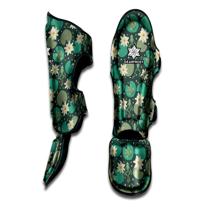 Frogs And Water Lilies Pattern Print Muay Thai Shin Guard