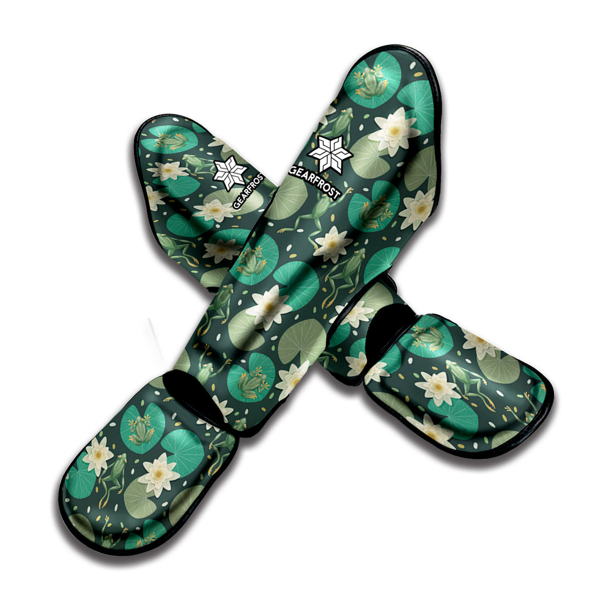 Frogs And Water Lilies Pattern Print Muay Thai Shin Guard
