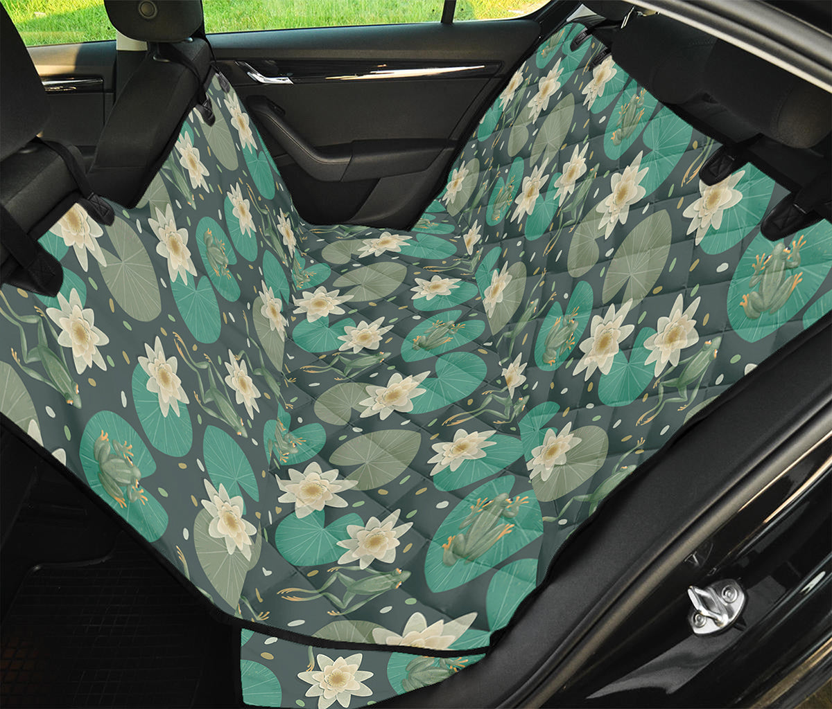 Frogs And Water Lilies Pattern Print Pet Car Back Seat Cover