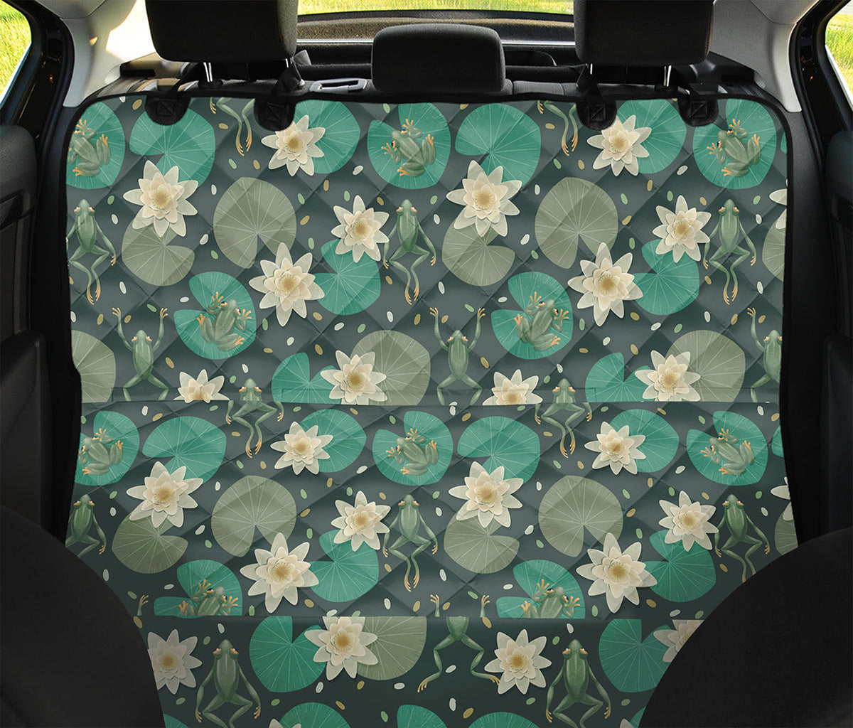 Frogs And Water Lilies Pattern Print Pet Car Back Seat Cover