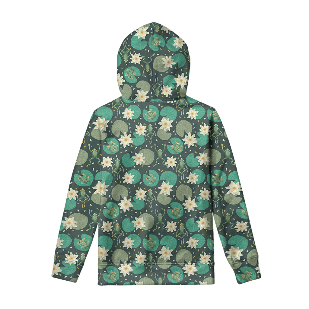 Frogs And Water Lilies Pattern Print Pullover Hoodie