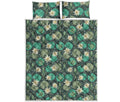 Frogs And Water Lilies Pattern Print Quilt Bed Set