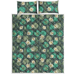 Frogs And Water Lilies Pattern Print Quilt Bed Set