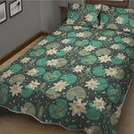 Frogs And Water Lilies Pattern Print Quilt Bed Set